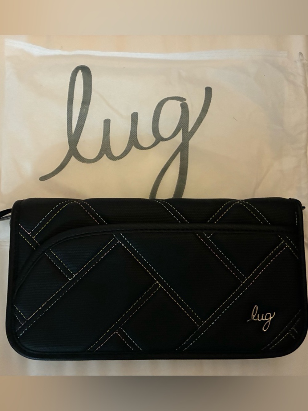 Lug Tango Travel RFID Wallet Black Rainbow Stitch NWT